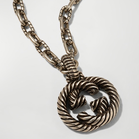 GUCCI Interlocking G Pendant Necklace in Aged Sterling Silver